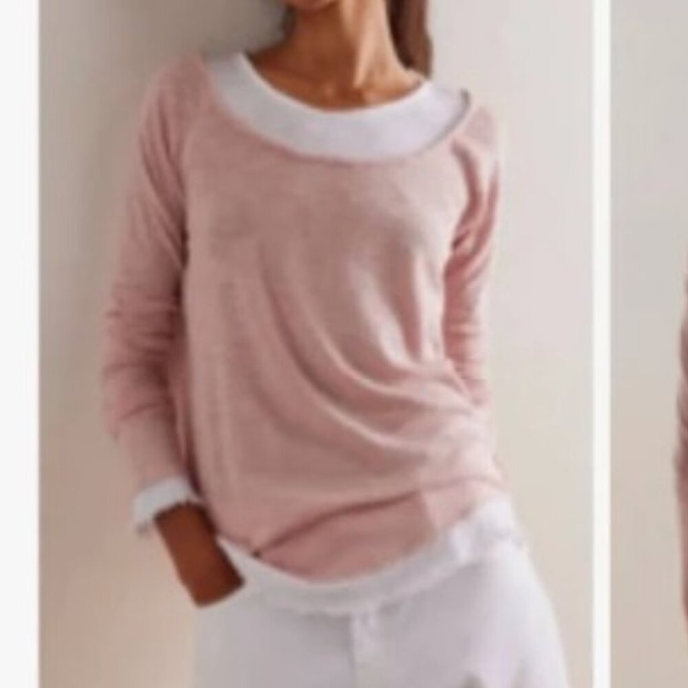 We The Free Pink and White Long Sleeve Top